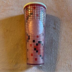 Starbucks 2025 Valentine’s Day pink pixelated heart tumbler textured 24 oz